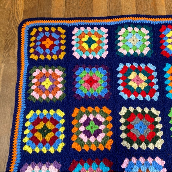 Hand Crochet Granny Square Mini Blanket with Vibrant Colors 36 x 36 inches - Picture 9 of 10